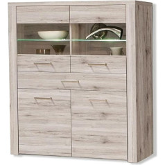 Forte Portland vitrīna ar 2 durvīm, 2 stikla durvīm un 1 atvilktni, koka kompozīts, smilšu ozols, 126,9 x 143,9 x 41,3 cm