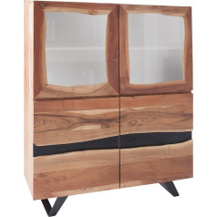 Invicta Interior Amazonas Solid Highboard Acacia Metal Black 140 cm masīvkoka vitrīna Vitrīna Bufete