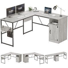 Bestier L formas rakstāmgalds ar uzglabāšanas skapi 60 collu stūra datorgalds Modernā mājas biroja garais rakstāmgalds Reversible Design Study Workstation galds 2 cilvēkiem (Balts)