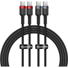2x Cafule USB-C - USB-C 100W kabelis 2 m - sarkans/melns un melns/pelēks