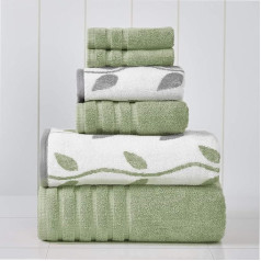 Pacific Coast Textiles 6 gab. dvieļi ar krāsotu dziju Organic Vines Sage Green, kokvilna, vienīgā izmēra