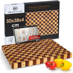 BEWALIVING Premium XL sagriešanas dēlis Servēšanas paplāte Koka gals Kokapstrāde Akacijas un Hevea koks 50 x 38 x 4 cm FSC® sertificēts Visapkārtējs sulas rievojums un dziļi ieplakas satveršanai