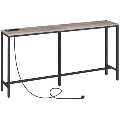 MAHANCRIS Konsoles galds ar uzlādes staciju, 180 cm šaurs dīvāna galds, industriāls ieejas galds ar USB pieslēgvietām, dīvāna sānu galds ieejai, priekšnamam, foajē, viesistabai, pelēks ACTHG18UE01