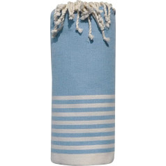 LES POULETTES - Rokas dvielis kokvilnas liels fouta Hammam vai pludmales mazais ar baltām svītrām 150 x 250 cm - zils