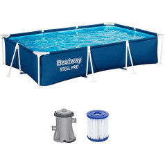 Bestway tērauda Pro rāmja baseina komplekts ar filtra sūkni, 300 x 201 x 66 cm, tumši zils, kvadrātveida