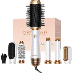 Matu veidotājs komplekts, OKWRAP Airstyler 6 in 1 ar apaļu suku matu fēnu, matu veidotājs, siltā gaisa birste, termiskā birste, gaisa plūsmas lokšķēres, automātiskā, apjoma pūšamo fēnu birste, iztaisnošanai, žāvēšanai,