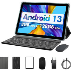 PRITOM 10 collu Android 13.3-in-1 planšetdators, 8GB (4+4), 128GB, paplašināms 1TB, 8000mAh, WiFi planšetdators, Qcta Core procesors, WiFi 6, Bluetooth, spēļu planšetdators, planšetdators ar somu, tastatūru, peles, Teal
