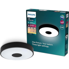 Philips Coiner SceneSwitch LED griestu gaisma apaļa 24W 2700 lūmenu 2700K melna IP20 silti balta gaisma 3 gaismas iestatījumi