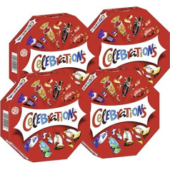 CELEBRATIONS Dāvanu kaste 4 x 269 g Dzimšanas dienas Ziemassvētku cepumi ar piena šokolādi Mars Snickers Twix Bounty Milky Way Galaxy Caramel Maltesers Teasers