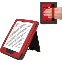 kwmobile Korpuss saderīgs ar Kobo Clara BW/Clara Colour/Tolino Shine (5) / Shine Colour Case - Flip Case with Hand Strap - Faux Leather Cover - Red Dark Grey