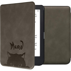 kwmobile Korpuss saderīgs ar Kobo Clara 2E / Tolino Shine 4 Korpuss - mākslīgās ādas vāciņš - Cat Meow Grey Black