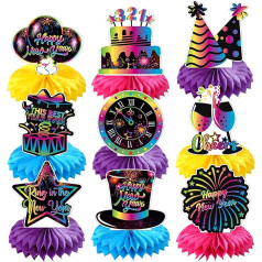 Bomiclss 2025 Neujahrsparty-Aufsätze, 9 Stück, Silvester-Dekorationen, bunt, Happy New Year-Thema, Tischdekoration für Silvesterparty 2025