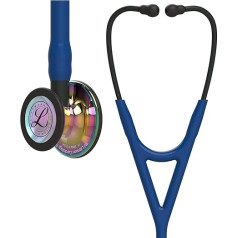 3M Littmann kardioloģiskais stetoskops IV 6242 diagnostikai, spīdīgs varavīksnes krūšu kurvītis, tumši zilā krāsā, melna caurule un ausu āķis, 69 cm