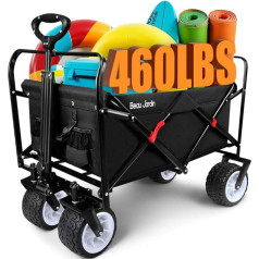 BEAU JARDIN Handcart Salokāms rokas ratiņi ar ievelkamu transporta ratiņi Handcart Salokāms pludmales pārvadātājs ierīce ratiņi bērniem ar grozāmiem priekšējiem riteņiem pludmales dārza iepirkšanās Black