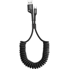 Fish Eye USB-A - USB-C 2A 1 m spirālveida kabelis - melns