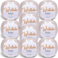 Wollidu Kira 100% kokvilna adīšanai un tamborēšanai 10 x 50 g komplekts Tamborēšanas dzija Adāmadatas dzija Krēms