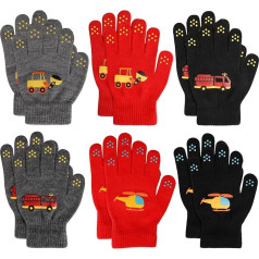 TAGVO 6 pāri bērnu burvju cimdi, stieptie pilno pirkstu cimdi, ziemas siltie trikotāžas cimdi 5 - 13 gadus veciem bērniem, meitenēm, zēniem, skolai, braukšanai, āra rotaļām, daudzkrāsaini