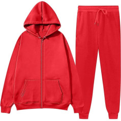 EZJOBLA Tracksuit Sieviešu silts kokvilnas brīvā laika tērps biezs skriešanas tērps komplekts ar garām piedurknēm sporta apģērbs Hoodie ar rāvējslēdzēju un slim garām biksēm Activewear treniņu komplekts