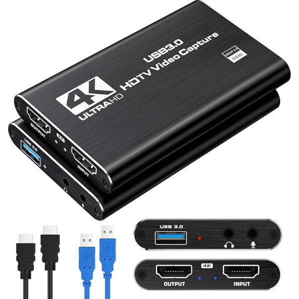 Amtake 4K video ierakstīšanas karte, USB 3.0 ierakstīšanas karte, atbalsta 4K HDMI cilpas izvades un 1080P 60FPS video ierakstīšanas saderība ar Xbox/PS4/Switch/Kameru/PC/OBS