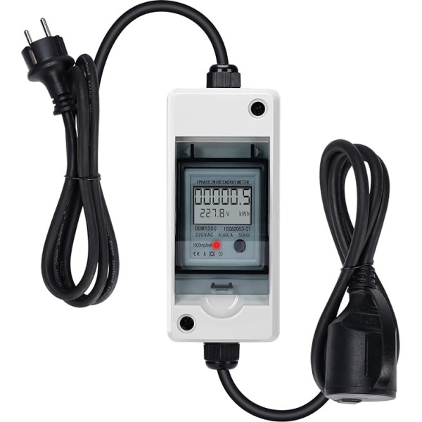 Briidea 230 V mobilais digitālais elektrības skaitītājs, IP65 ūdensizturīgs āra KWH skaitītājs, reāllaikā parāda jūsu ierīču enerģijas patēriņu, faktisko jaudu, spriegumu un strāvu