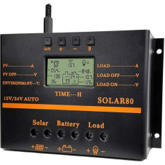 HZRE Saules uzlādes kontrolieris 80A PWM 12V/24V 1920W, izlādes kontrolieris ar 5V USB izeju, daudzkārtu aizsardzība, ABS korpuss, melns, melns