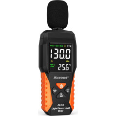 Aicevoos Dezibel mērītājs dB mērītājs Skaņas līmeņa mērītājs Trokšņa līmeņa mērītājs 30 ~ 130 dB Akustiskie un vizuālie signāli MAX/MIN trokšņa mērīšana