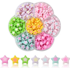 Stiesy Akrila zvaigžņu pērlītes, 7 krāsas, mini pasteļzvaigznes formas, mazas zvaigžņu starplikas rotaslietu izgatavošanai, DIY, rokassprādžu izgatavošanai, rokassprādžu veidošanai, kaklarotu izgatavošanai, amatniecībai, 245 gabaliņi