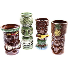 4 tropu kokteiļu stikla tiki keramikas krūzes Polinēzijas kultūras iedvesmots eksotisko tropisko dzērienu komplekts Havaju kokteiļu tiki krūzes