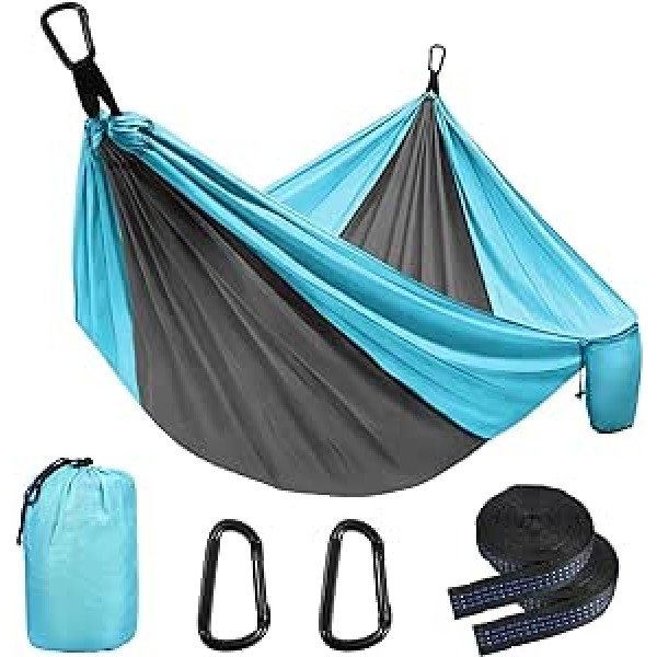 YARNOW Camping Hammock Īpaši viegls divslāņu āra šūpuļtīkls ceļojumu šūpuļtīkls ar 2 karabīnēm + 2 koku siksnām lietošanai iekštelpās ārā