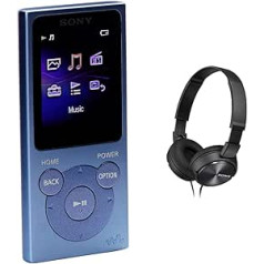 Sony NW-E394 Walkman 8GB (fotoattēlu krātuve, FM radio funkcija) zilas un MDR-ZX310W Lifestyle austiņas, melnas