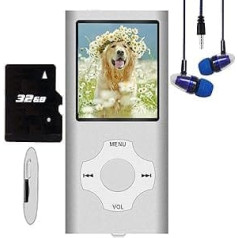 MP3 atskaņotājs/MP4 atskaņotājs, Hliwoynes MP3 mūzikas atskaņotājs ar 32 GB atmiņas karti, plāns digitālais LCD displejs, 1,82 collu ekrāns, mini USB ports ar FM radio, balss ierakstīšana