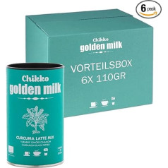 Chikko Not Coffee Golden Milk pulveris 6 x 110 g - bioloģisks kurkuma, kanēļa, ingvera, kardamona un melno piparu maisījums - bez cukura un piena pulvera