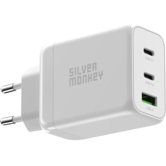 Silver Monkey GaN 65 Вт 2x USB-C PD 1x USB-A QC 3.0 сетевое зарядное устройство белый