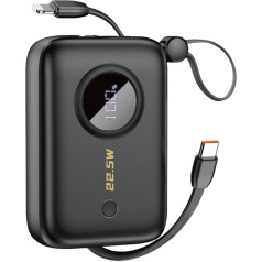 Dudao Powerbank 10000mAh ar USB-C / Lightning kabeļiem melns