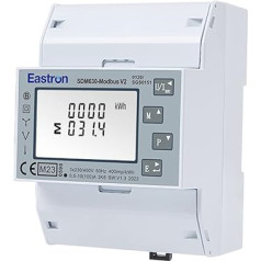 EASTRON SDM630 MODBUS-MID V2 elektroenerģijas skaitītājs - 1/3 fāzes elektroenerģijas skaitītājs ar DIN sliedi - ampērmetrs - trīs strāvas mērītājs - Modbus RS485 RTU, 100A kWh, impulsu skaitītājs un apgaismots LCD displejs