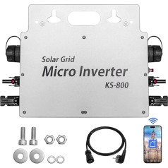 Invertors 800 W - Invertors IP65 ūdensnecaurlaidīgs - Saules invertors ar WLAN lietotni 2 saules moduļiem balkona elektrostacijai, invertora balkona elektrostacija 190-270 V maiņstrāvas, sudraba krāsā