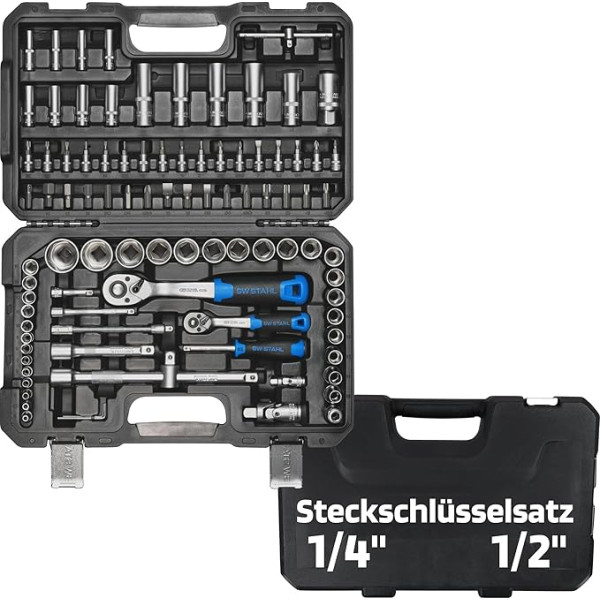 SW-Stahl 07797L Uzgriežņu atslēgu komplekts 97 gabali I Uzgriežņu kaste ar reversu 1/4 collas, 1/2 collas sešstūra I Instrumentu kaste I Instrumentu kaste I Uzgriežņu atslēgu un uzgriežņu komplekts