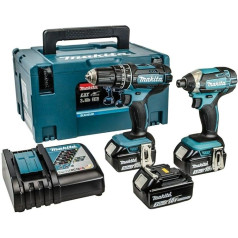 Makita DLX2131JX kombinētais urbjmašīnas un triecienatslēgas komplekts, 18 V 2 gab., bezvadu LXT, 1 gab., DLX2131JX1, 600 W, zils, sudraba krāsā