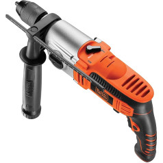 Black+Decker 2-Gang Schlagbohrmaschine (850 Watt, 13mm Metall-Schnellspannbohrfutter, Konstanter Rechts-/Linkslauf, Griffgummierung, Zweihandgriff mit Tiefenanschlag und Koffer), KR8542K-QS