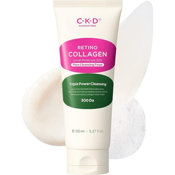 Ckd Guaranteed CKD Retino Collagen Small Mollekul 300 attīrošas putas porām, eksfoliējošs sejas mazgāšanas līdzeklis poru attīrīšanai un sašaurināšanai, dabīgas virsmaktīvās vielas netīrumu noņemšanai, 5,07 oz.