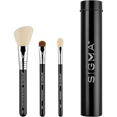 Sigma Beauty Ceļojumu Essential Trio Makeup Brush Set for Foundation Powder Eyeshadow 3 rīku otas ar otu turētāju Skin Safe Vegan Makeup Brush for Travel Black