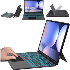 Roofei Galaxy Tab S10 Ultra/S9 Ultra/S8 Ultra korpuss ar tastatūru QWERTZ - noņemama tastatūra ar skārienpaliktni - 7 krāsu apgaismojošas tastatūras korpuss 14,6 collu Samsung Tab S10 Ultra 2024/S9 Ultra/S8 Ultra