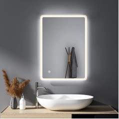 Hy-Rwml Bathroom Mirror, 40 x 60 cm Lighting, LED Mirror, Wall Mirror, 3 Light Colours, Bathroom Mirror with Anti-Fog Touch Switch, Rectangular, Cool White 6500 K, IP67 Energy-Saving A++, Bathroom, Living Room