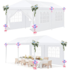 Hoteel Gazebo 3 x 6 m Waterproof Stable Winterproof Party Tent with 6 Removable Walls, Garden Gazebo for Party, Wedding, UV Protection, Easy to Set Up, Includes Pegs, Guy Ropes, White