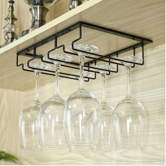 Warmiehomy Hanging Wine Glass Rack Under Cabinet Stemware Under Shelf Cabinet Bar Kitchen Metal Black Champagne Glass Goblets Stemware Holder (30x22.5/3 nodalījumi)