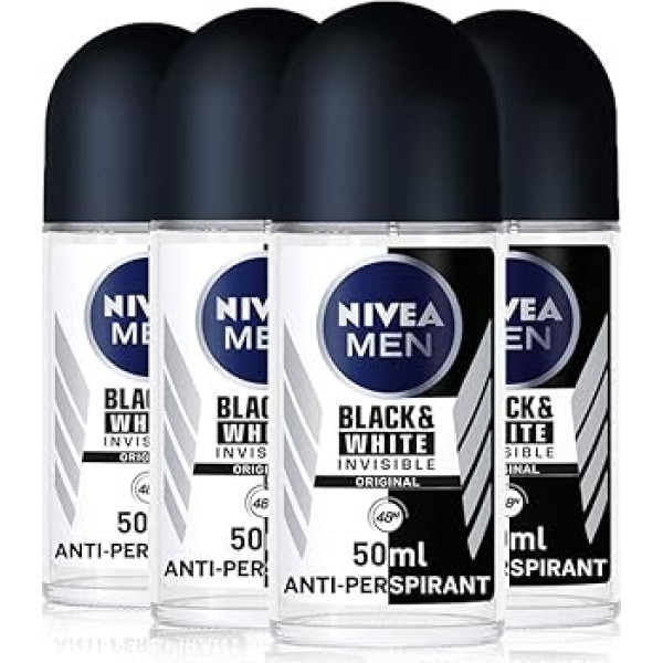 Nivea Vīrieši Melns un balts Roll On, 4 gabaliņi