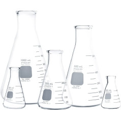 Pyrex Corning Pyrex 4980 Pack Glass šauras mutes Erlenmeijera kolba ar lieljaudas malu (katra 50 ml, 125 ml, 250 ml, 500 ml un 1 l)