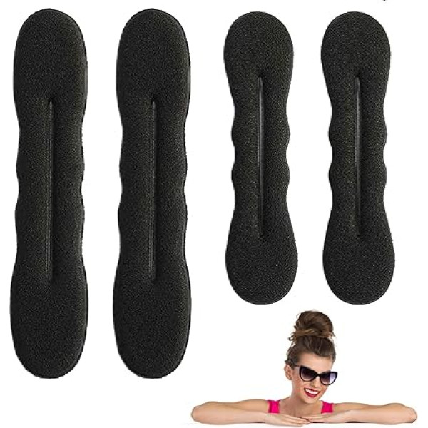 Rowwait Matu veidotājs 4 Pack Black Magic Bun Matu pušķis Matu piederumi putas Simple Perfect Bun Tool Matu stila piederumi meitenēm un sievietēm (2 izmēri)