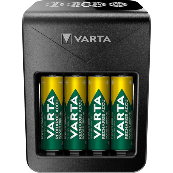 Varta Plug Charger +, AA / AAA / 9V bateriju un USB ierīču lādētājs, viena slota uzlāde, bojātu elementu noteikšana, ieskaitot 4x AA 2100mAh baterijas.