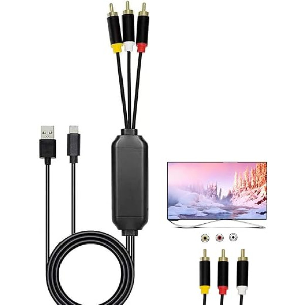 USB C uz RCA Audio Aux adaptera kabelis 6ft no C tipa uz RCA audio kabeli USB C vīrietis uz 3RCA vīrietis sadalītājs Audio video AV adaptera kabelis TV/Mac/PC